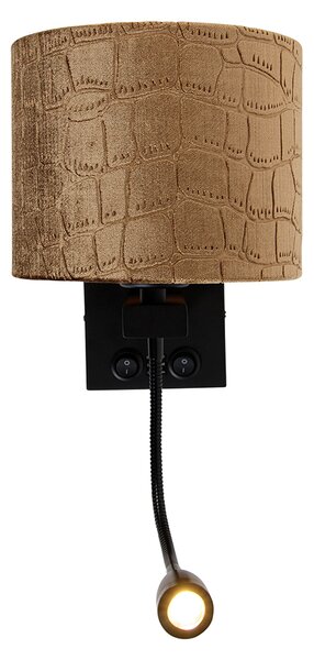 Nástenná lampa čierna s plyšovým tienidlom s dizajnom krokodíla 18 cm - Brescia