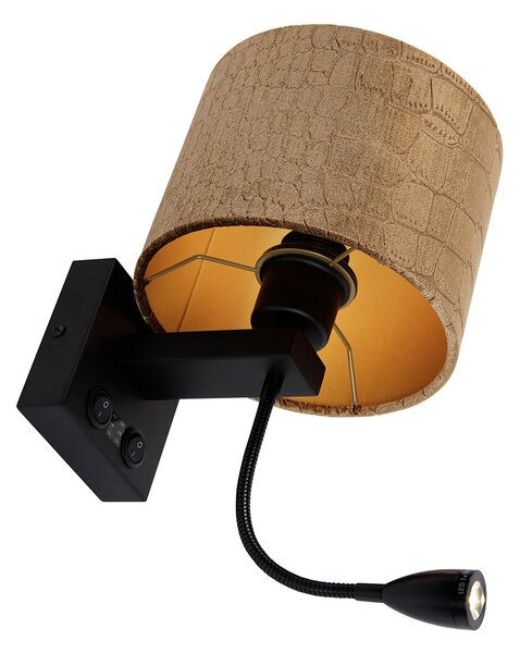 Nástenná lampa čierna s plyšovým tienidlom s dizajnom krokodíla 18 cm - Brescia