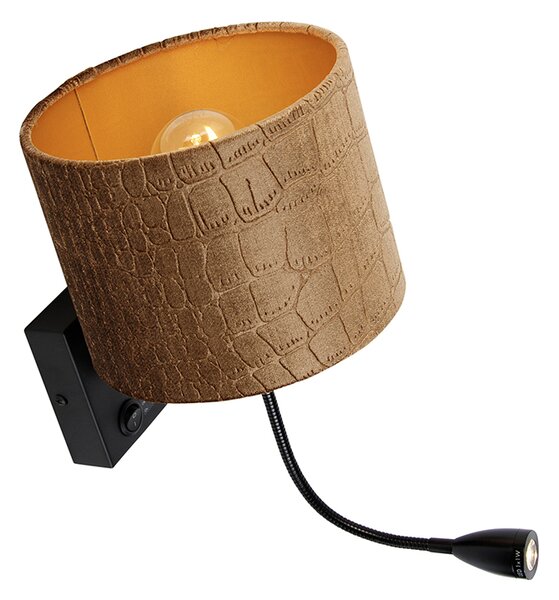 Nástenná lampa čierna s plyšovým tienidlom s dizajnom krokodíla 18 cm - Brescia