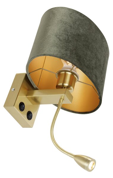 Nástenná lampa mosadz s oválnym zamatovým tienidlom zelená 25 cm - Brescia Combi