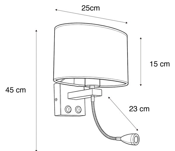 Nástenná lampa mosadz s oválnym ľanovým tienidlom bielym 25 cm - Brescia Combi