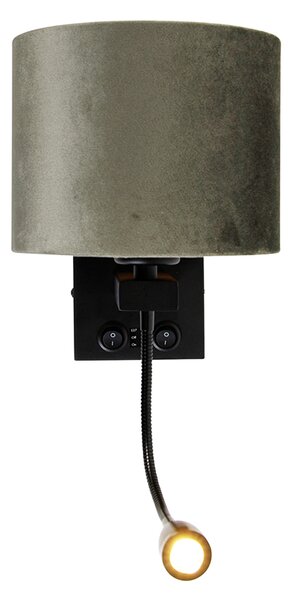 Nástenná lampa čierna s tienidlom zo zeleného zamatu 18 cm - Brescia