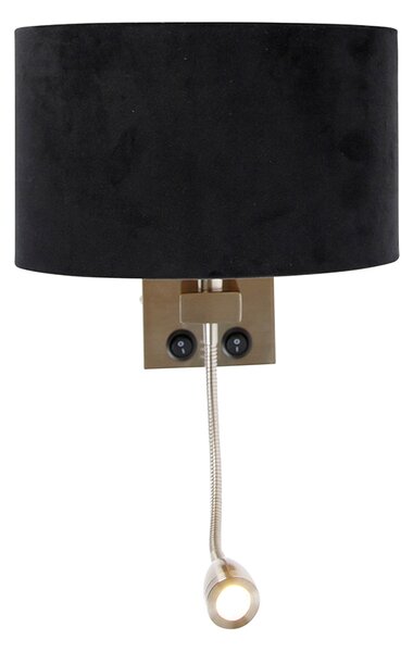 Nástenná lampa oceľ s oválnym zamatovým tienidlom čiernym 25 cm - Brescia Combi