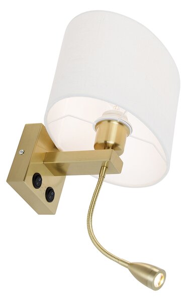Nástenná lampa mosadz s oválnym ľanovým tienidlom bielym 25 cm - Brescia Combi