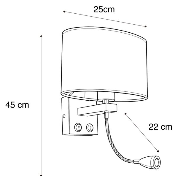 Nástenná lampa oceľ s oválnym zamatovým tienidlom čiernym 25 cm - Brescia Combi