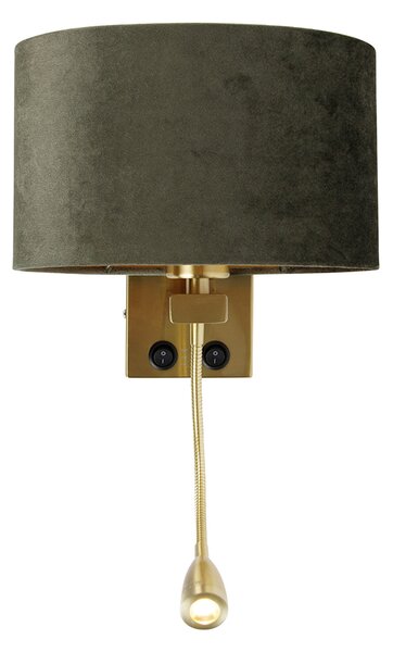 Nástenná lampa mosadz s oválnym zamatovým tienidlom zelená 25 cm - Brescia Combi