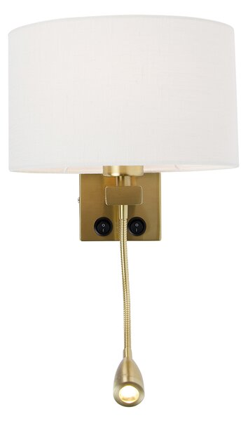 Nástenná lampa mosadz s oválnym ľanovým tienidlom bielym 25 cm - Brescia Combi