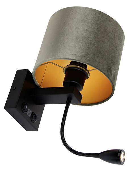 Nástenná lampa čierna s tienidlom zo zeleného zamatu 18 cm - Brescia