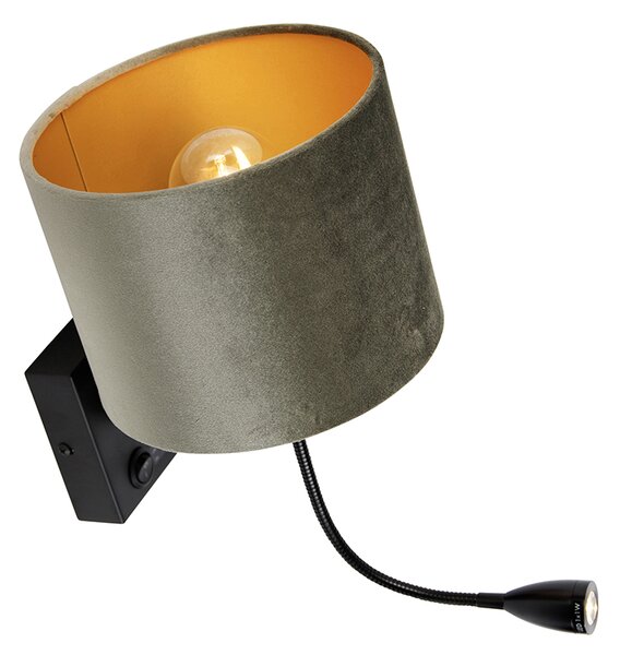 Nástenná lampa čierna s tienidlom zo zeleného zamatu 18 cm - Brescia