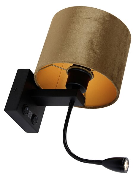 Nástenná lampa čierna s bronzovo zamatovým tienidlom 18 cm - Brescia