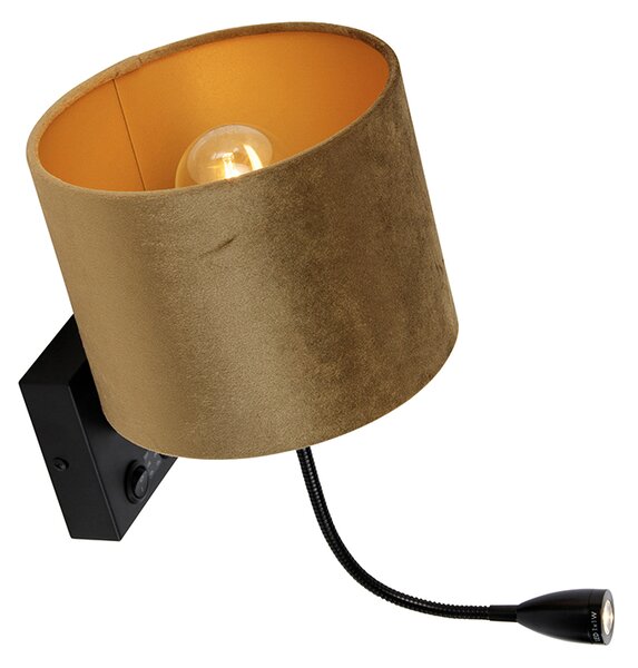 Nástenná lampa čierna s bronzovo zamatovým tienidlom 18 cm - Brescia