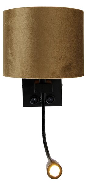 Nástenná lampa čierna s bronzovo zamatovým tienidlom 18 cm - Brescia