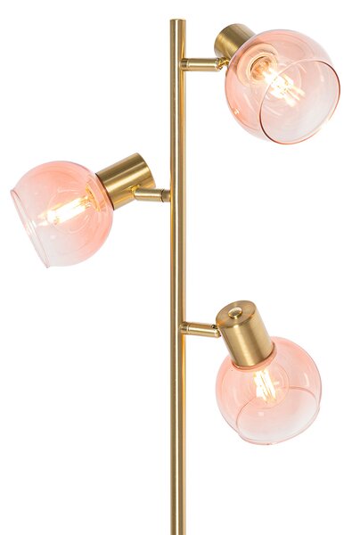 Inteligentná stojaca lampa zlatá s ružovým sklom 3-svetlá vrátane 3 Wifi P45 - Vidro