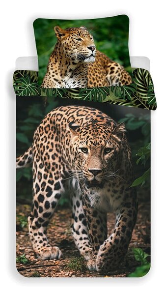 Bavlnené detské obliečky na jednolôžko 140x200 cm Leopard "Green" – Jerry Fabrics