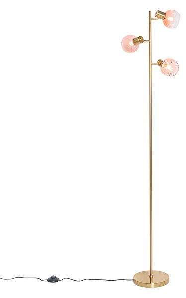 Inteligentná stojaca lampa zlatá s ružovým sklom 3-svetlá vrátane 3 Wifi P45 - Vidro