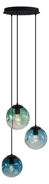 Art Deco závesná lampa čierna s modrým a zeleným sklom 3-svetlá - Douglass