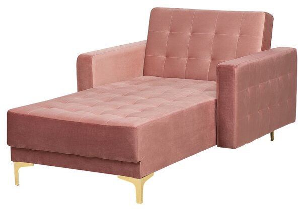 Leňoška ružový zamat prešívaná látková moderná obývacia izba rozkladacia denná posteľ zlaté nohy opierky