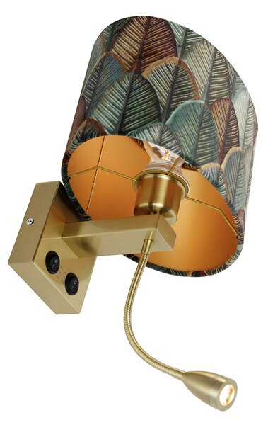 Nástenná lampa mosadz s oválnym zamatovým tienidlom s dizajnom listov 25 cm - Brescia Combi