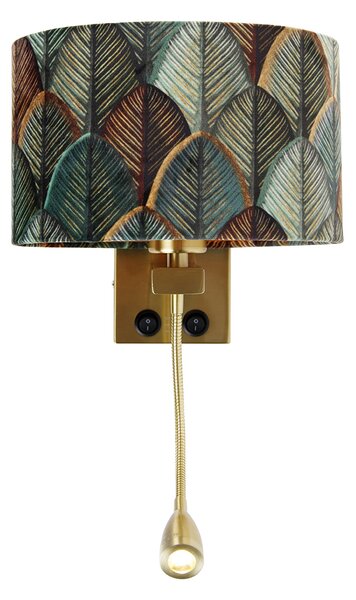 Nástenná lampa mosadz s oválnym zamatovým tienidlom s dizajnom listov 25 cm - Brescia Combi