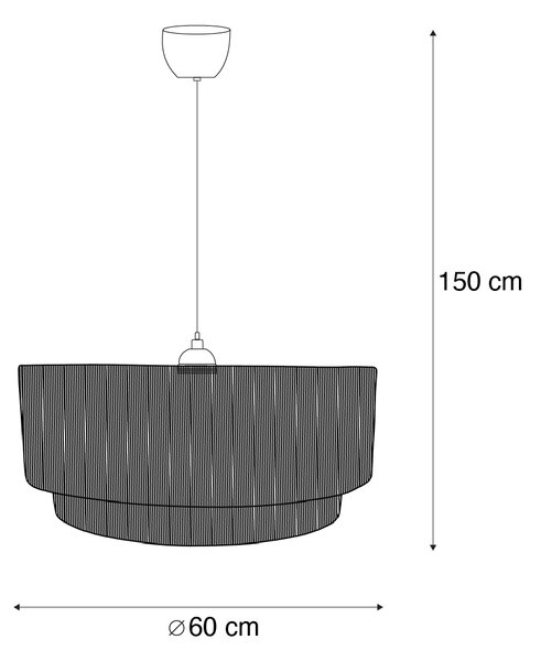 Japandi závesná lampa čierna s hnedým lanom 60cm - Smilla
