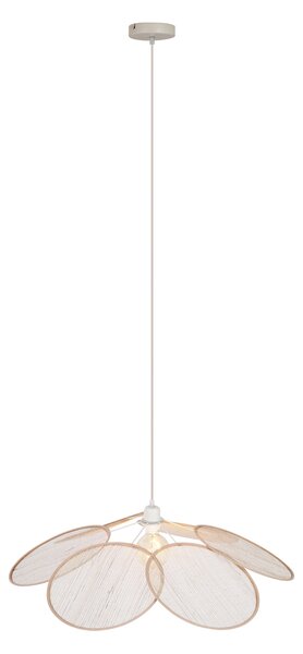 Japandi závesná lampa krémová s ľanovým tienidlom - Aisha