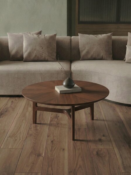 BELLUNO Prírodný orech (tmavohnedá) - DREVENÝ KONFERENČNÝ STOLÍK Ø65 cm OKRÚHLY MODERN CLASSIC
