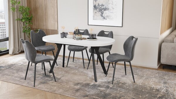 EXPANSO Biely mat / čierne nohy - OVÁLNY ROZKLADACÍ STÔL 160-360 cm PRE 16-18 OSÔB