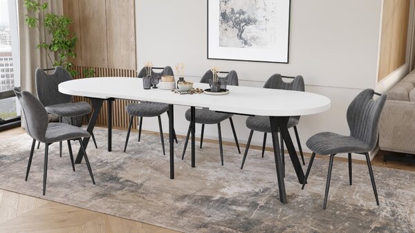 EXPANSO Biely mat / čierne nohy - OVÁLNY ROZKLADACÍ STÔL 160-360 cm PRE 16-18 OSÔB