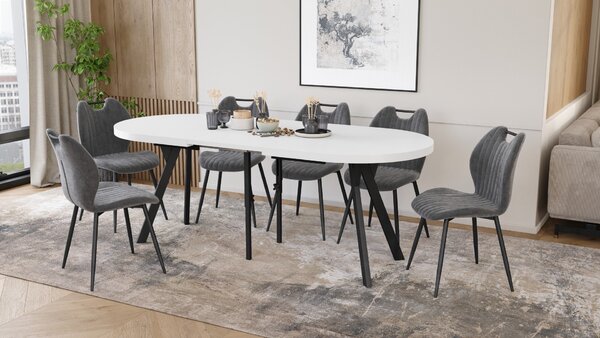 EXPANSO Biely mat / čierne nohy - OVÁLNY ROZKLADACÍ STÔL 160-360 cm PRE 16-18 OSÔB