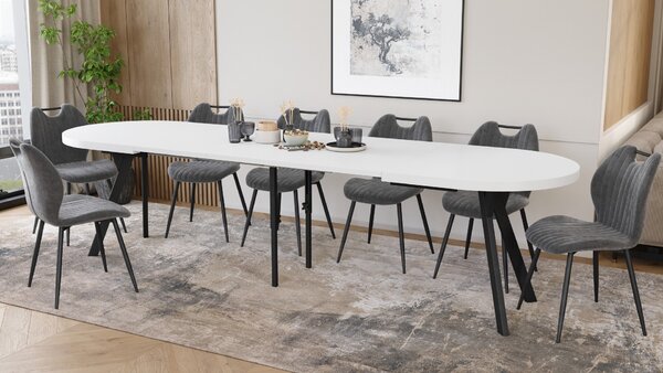 EXPANSO Biely mat / čierne nohy - OVÁLNY ROZKLADACÍ STÔL 160-360 cm PRE 16-18 OSÔB