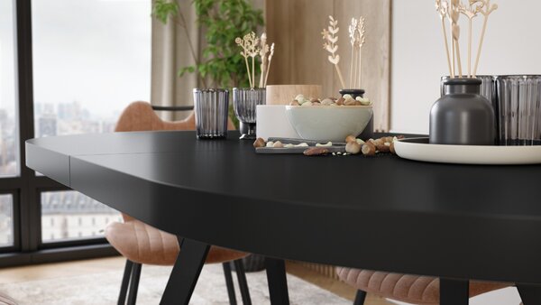 EXPANSO Čierny mat / čierne nohy - OVÁLNY ROZKLADACÍ STÔL 160-360 cm PRE 16-18 OSÔB