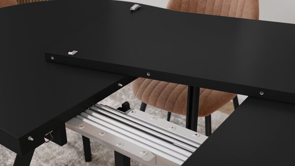 EXPANSO Čierny mat / čierne nohy - OVÁLNY ROZKLADACÍ STÔL 160-360 cm PRE 16-18 OSÔB