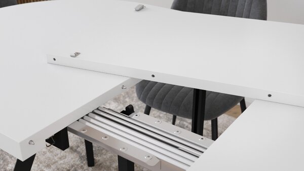 EXPANSO Biely mat / čierne nohy - OVÁLNY ROZKLADACÍ STÔL 160-360 cm PRE 16-18 OSÔB