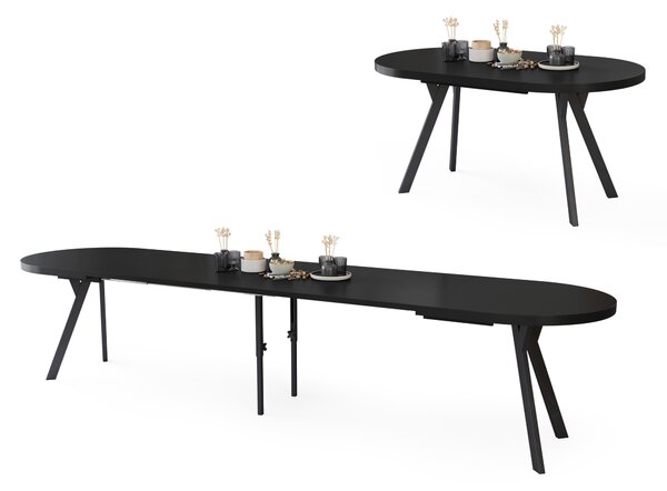 EXPANSO Čierny mat / čierne nohy - OVÁLNY ROZKLADACÍ STÔL 160-360 cm PRE 16-18 OSÔB