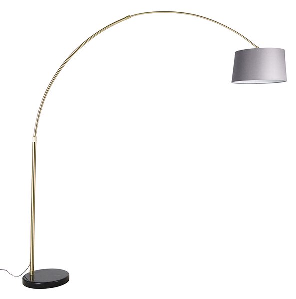 Oblúková lampa mosadz s mramorom a sivým látkovým tienidlom 45 cm - XXL