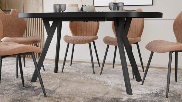 EXPANSO Čierny mat / čierne nohy - OVÁLNY ROZKLADACÍ STÔL 160-360 cm PRE 16-18 OSÔB
