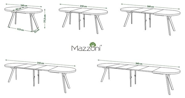 EXPANSO Čierny mat / čierne nohy - OVÁLNY ROZKLADACÍ STÔL 160-360 cm PRE 16-18 OSÔB
