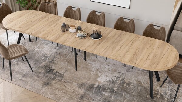EXPANSO Dub Artisan / čierne nohy - OVÁLNY ROZKLADACÍ STÔL 160-360 cm PRE 16-18 OSÔB
