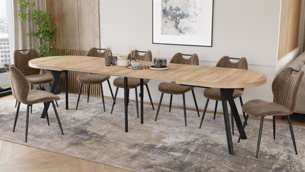 EXPANSO Dub Artisan / čierne nohy - OVÁLNY ROZKLADACÍ STÔL 160-360 cm PRE 16-18 OSÔB