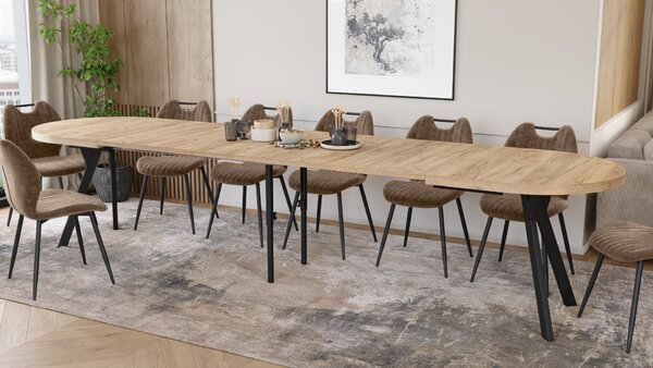 EXPANSO Dub Artisan / čierne nohy - OVÁLNY ROZKLADACÍ STÔL 160-360 cm PRE 16-18 OSÔB