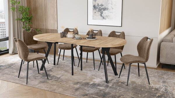 EXPANSO Dub Artisan / čierne nohy - OVÁLNY ROZKLADACÍ STÔL 160-360 cm PRE 16-18 OSÔB