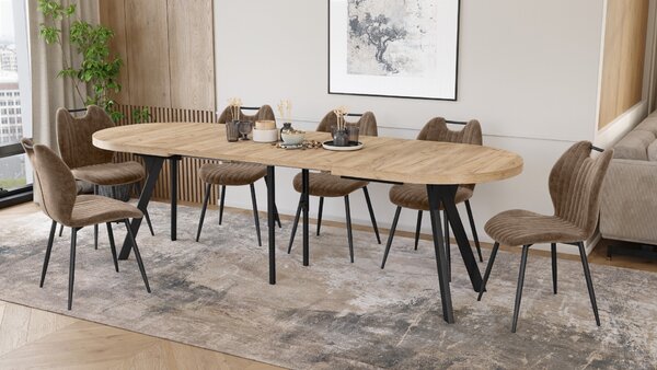 EXPANSO Dub Artisan / čierne nohy - OVÁLNY ROZKLADACÍ STÔL 160-360 cm PRE 16-18 OSÔB