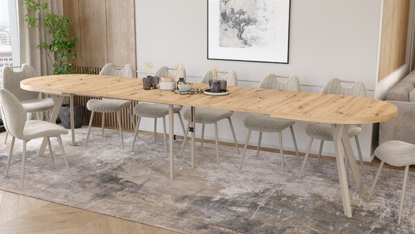 EXPANSO Dub Artisan / kašmírové nohy - OVÁLNY ROZKLADACÍ STÔL 160-360 cm PRE 16-18 OSÔB