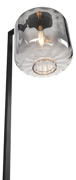 Dizajnová stojaca lampa čierna s dymovým sklom - Qara Down