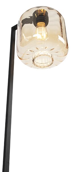 Dizajnová stojaca lampa čierna s jantárovým sklom - Qara Down