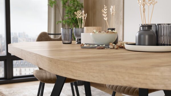EXPANSO Dub Artisan / čierne nohy - OVÁLNY ROZKLADACÍ STÔL 160-360 cm PRE 16-18 OSÔB