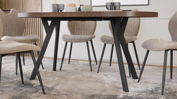 EXPANSO Hnedý dub / čierne nohy - OVÁLNY ROZKLADACÍ STÔL 160-360 cm PRE 16-18 OSÔB