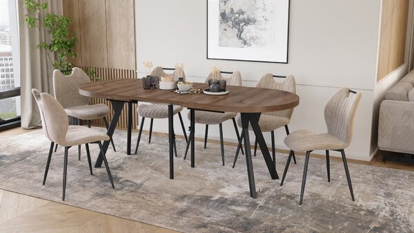 EXPANSO Hnedý dub / čierne nohy - OVÁLNY ROZKLADACÍ STÔL 160-360 cm PRE 16-18 OSÔB