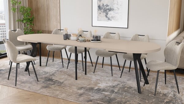 EXPANSO Kašmír / čierne nohy - OVÁLNY ROZKLADACÍ STÔL 160-360 cm PRE 16-18 OSÔB