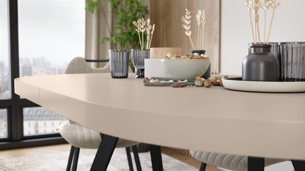 EXPANSO Kašmír / čierne nohy - OVÁLNY ROZKLADACÍ STÔL 160-360 cm PRE 16-18 OSÔB